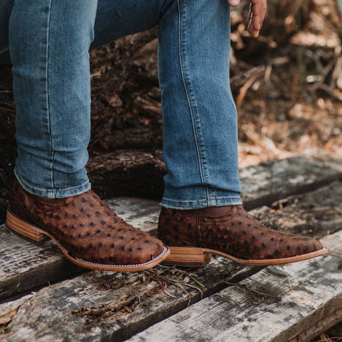 Soto Boots Mens Out of the Wild Cognac Ostrich Print Boots H50031 Soto Boots