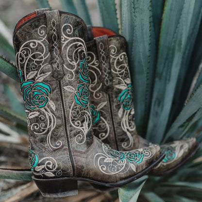 Turquoise Rose Inlayed Women's Cowgirl Boots (M50032) Soto Boots