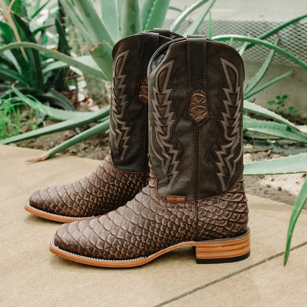 Soto Boots Mens Brown Python Print Boots H50032 - Get it from Bo