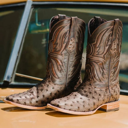 Soto Boots Mens Out of the Wild Brown Ostrich Print Boots H50031 - Get it from Bo
