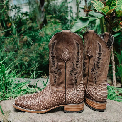 Soto Boots Mens Tan Python Print Boots H50032 - Get it from Bo