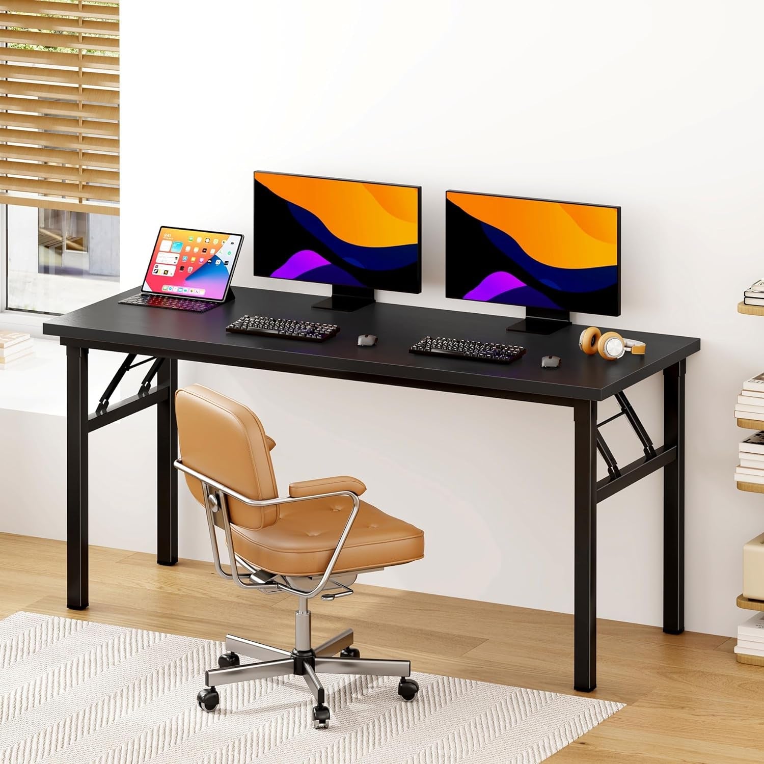 Spacious 62 Inch Office Desk with Metal Frame ShipItFurniture