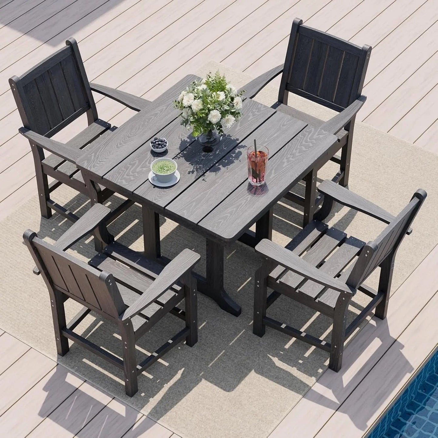 Spacious Five Piece Outdoor Dining Set with Umbrella Hole - Get it from Bo