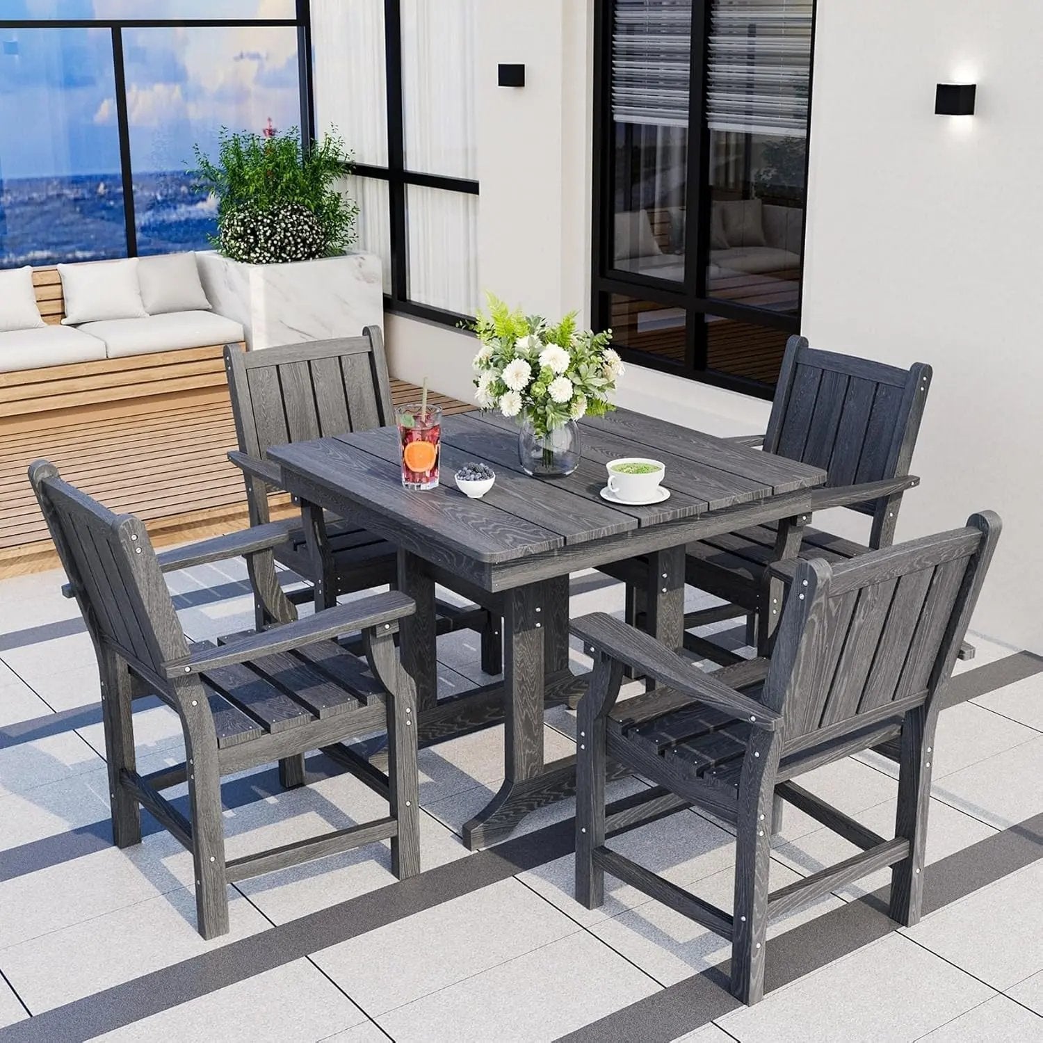 Spacious Five Piece Outdoor Dining Set with Umbrella Hole - Get it from Bo