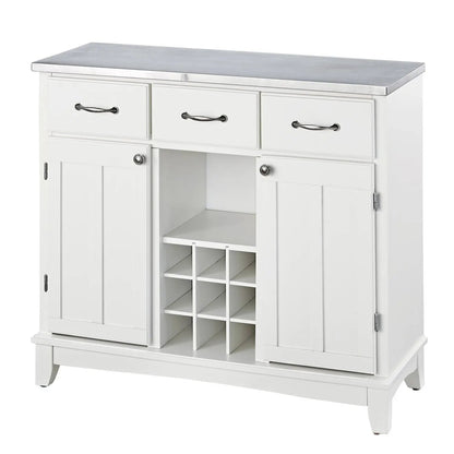 Stainless Steel Top Kitchen Island Sideboard Cabinet Wine Rack in White - Get it from Bo