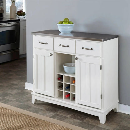 Stainless Steel Top Kitchen Island Sideboard Cabinet Wine Rack in White - Get it from Bo