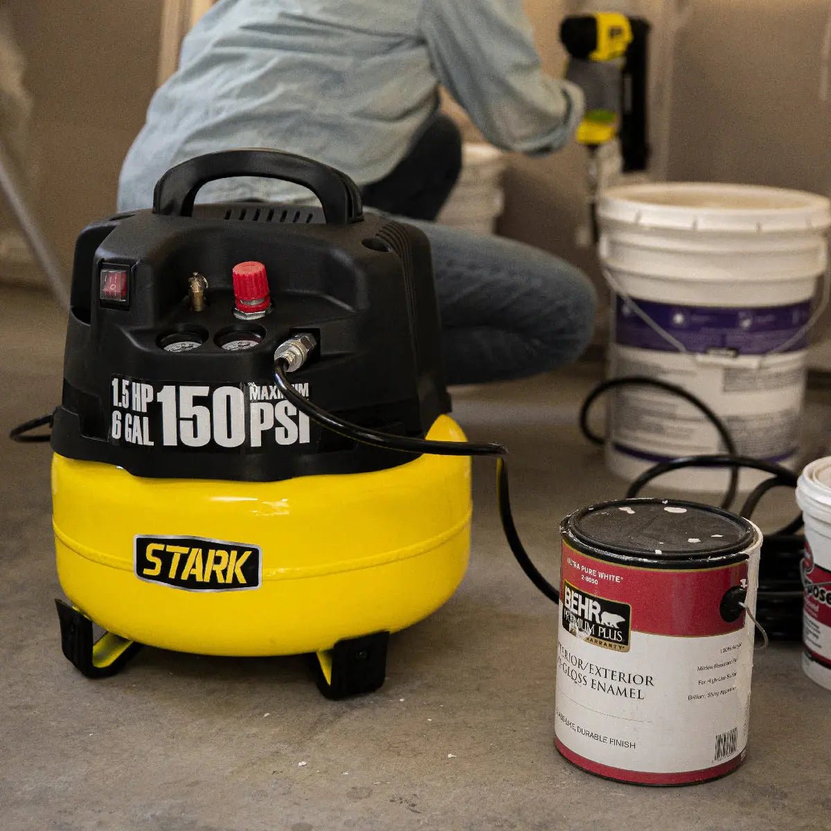 Stark USA 6 Gal. Air Compressor Include Brad Nailer Straight Nail Gun Staple - Get it from Bo