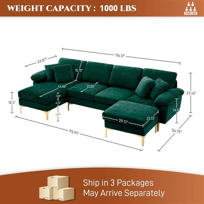 Stylish U Shaped Sectional Sofa Couch with Ottoman - Get it from Bo