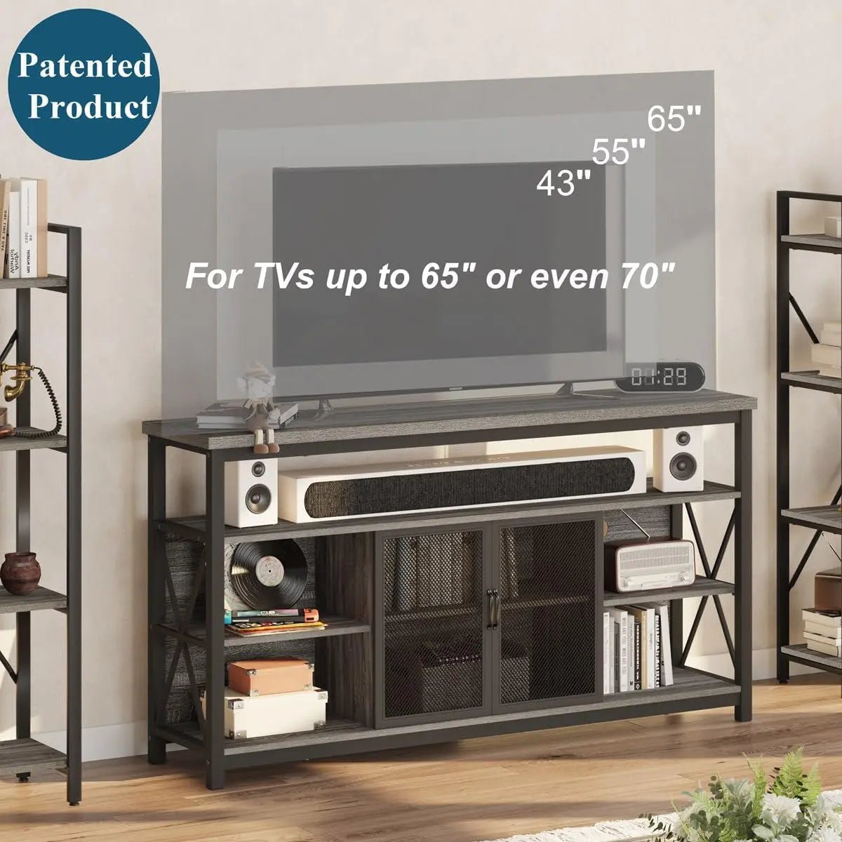 Tall TV Stand for 65 Inch TV With Storage Cabinet Grey Oak - Get it from Bo