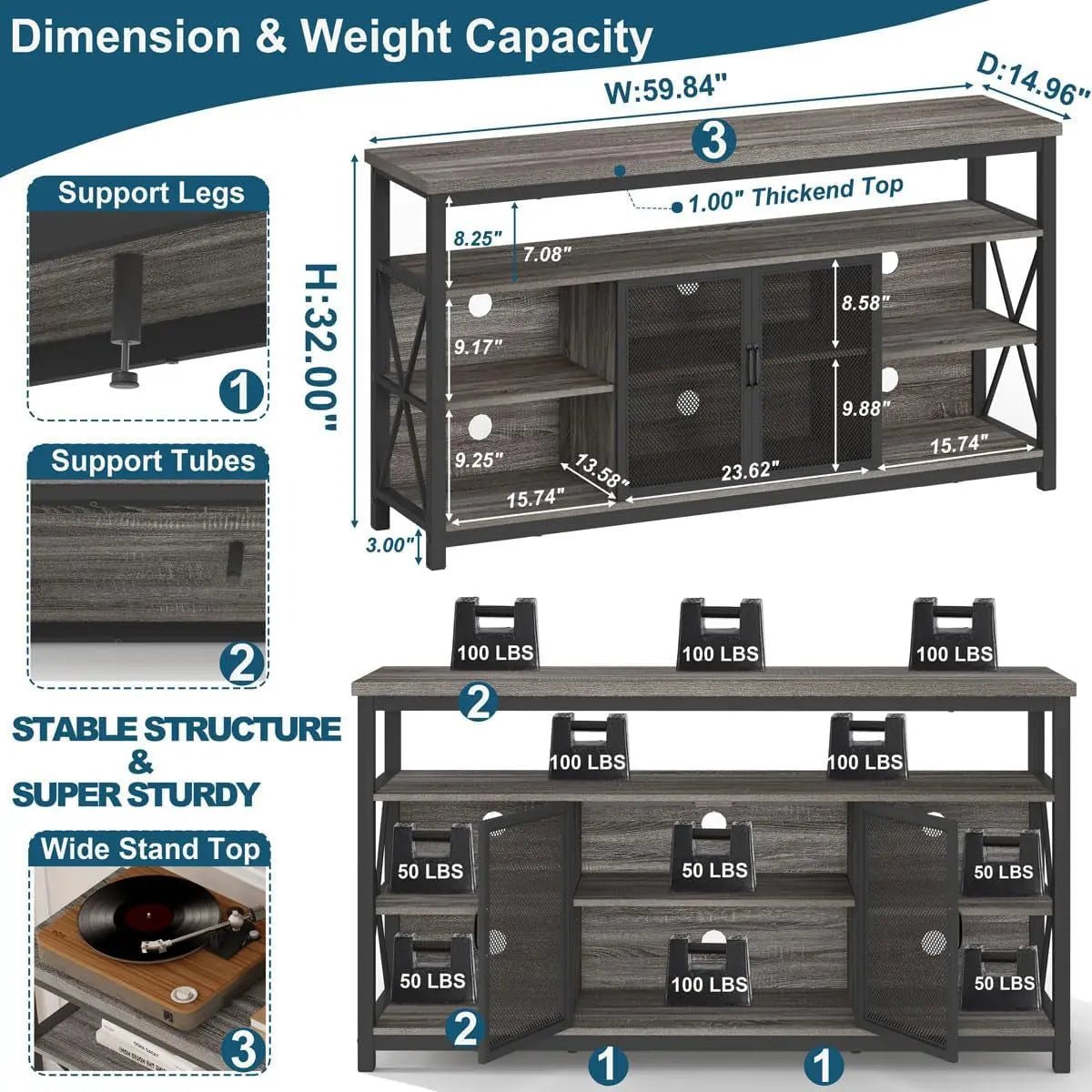 Tall TV Stand for 65 Inch TV With Storage Cabinet Grey Oak - Get it from Bo