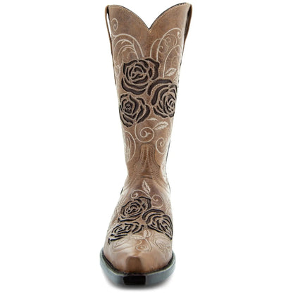 Tan Rose Inlayed Women's Cowgirl Boots (M50032) - Get it from Bo