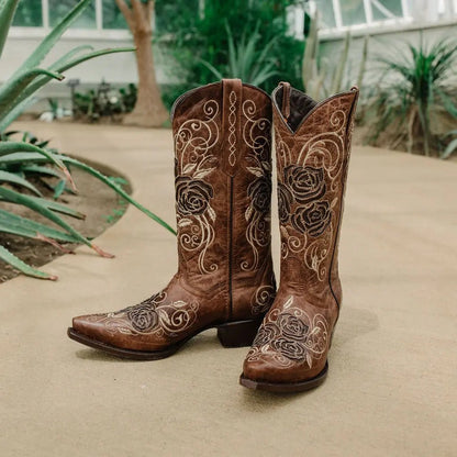 Tan Rose Inlayed Women's Cowgirl Boots (M50032) - Get it from Bo