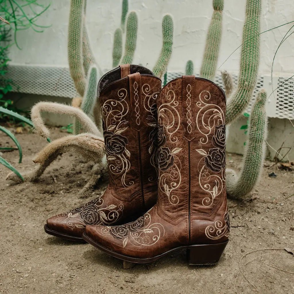Tan Rose Inlayed Women's Cowgirl Boots (M50032) - Get it from Bo