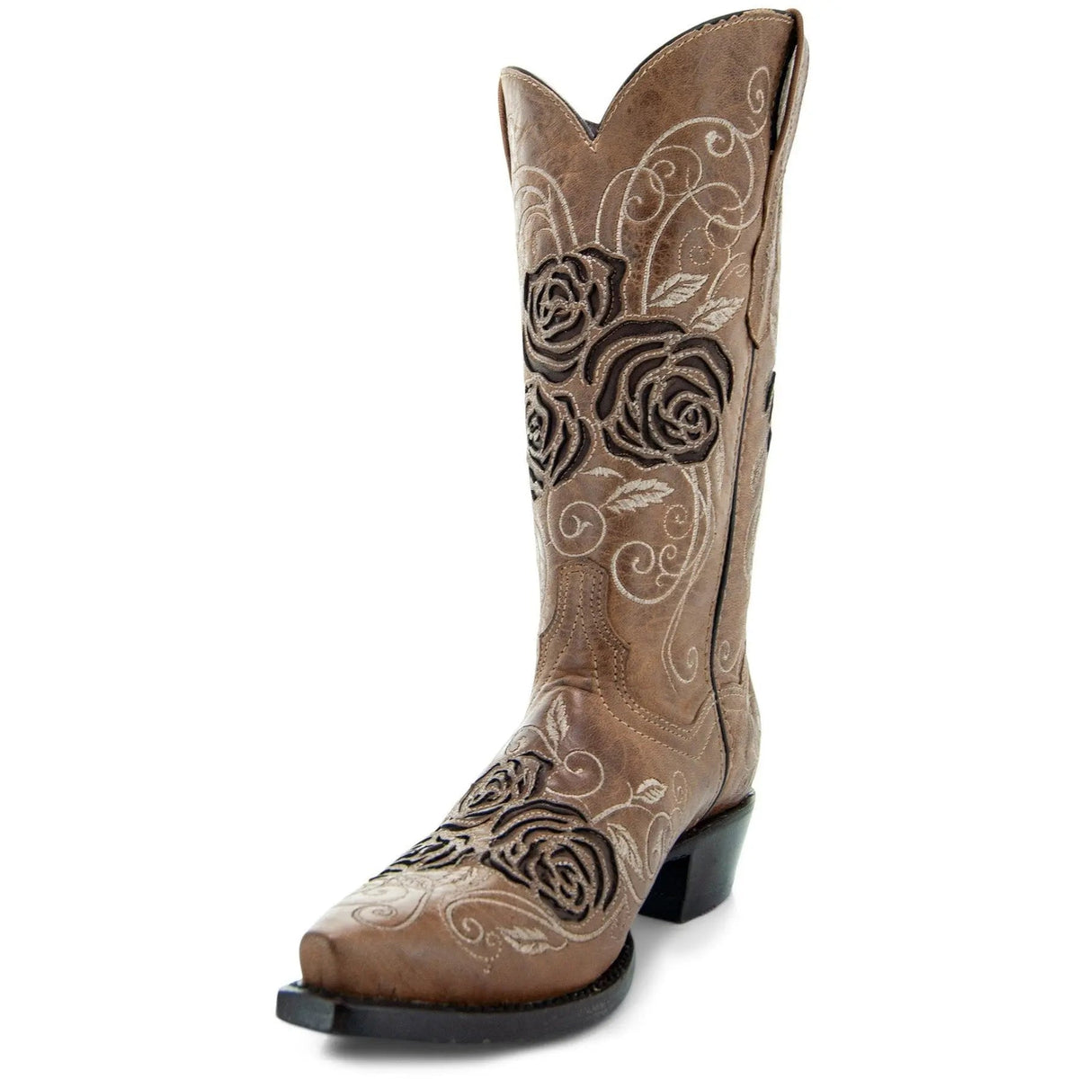 Tan Rose Inlayed Women's Cowgirl Boots (M50032) - Get it from Bo