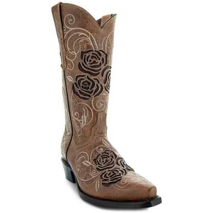 Tan Rose Inlayed Women's Cowgirl Boots (M50032) - Get it from Bo