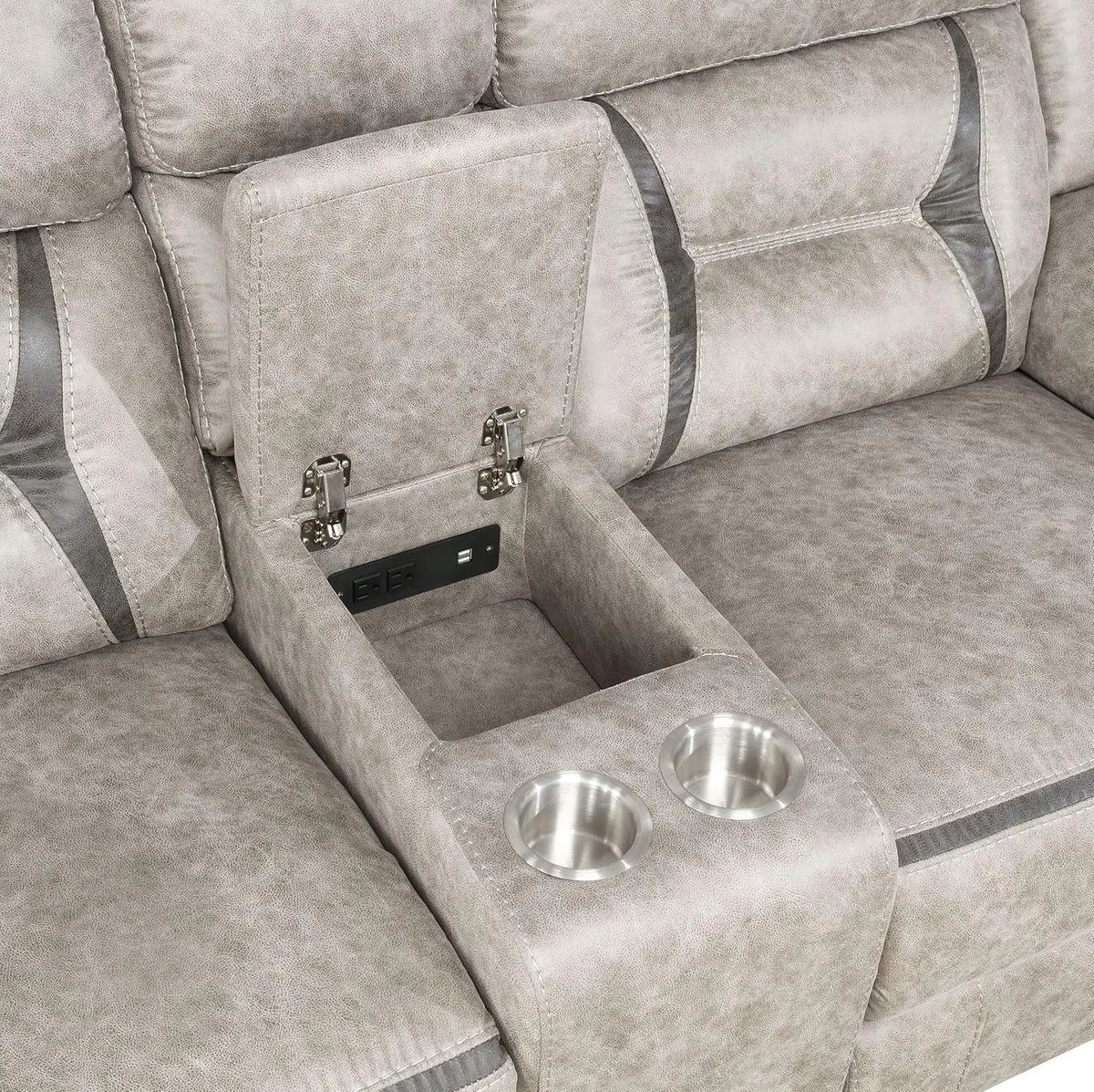 Taupe Recliner Loveseat With Center Console Manual Recline - Get it from Bo