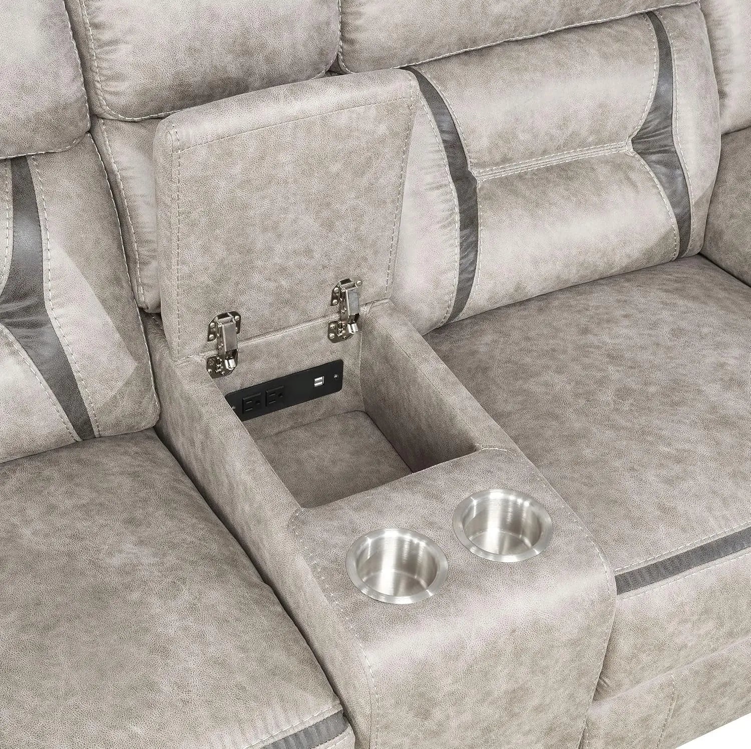 Taupe Recliner Loveseat With Center Console Manual Recline - Get it from Bo