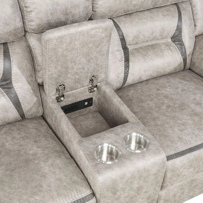 Taupe Recliner Loveseat With Center Console Manual Recline - Get it from Bo