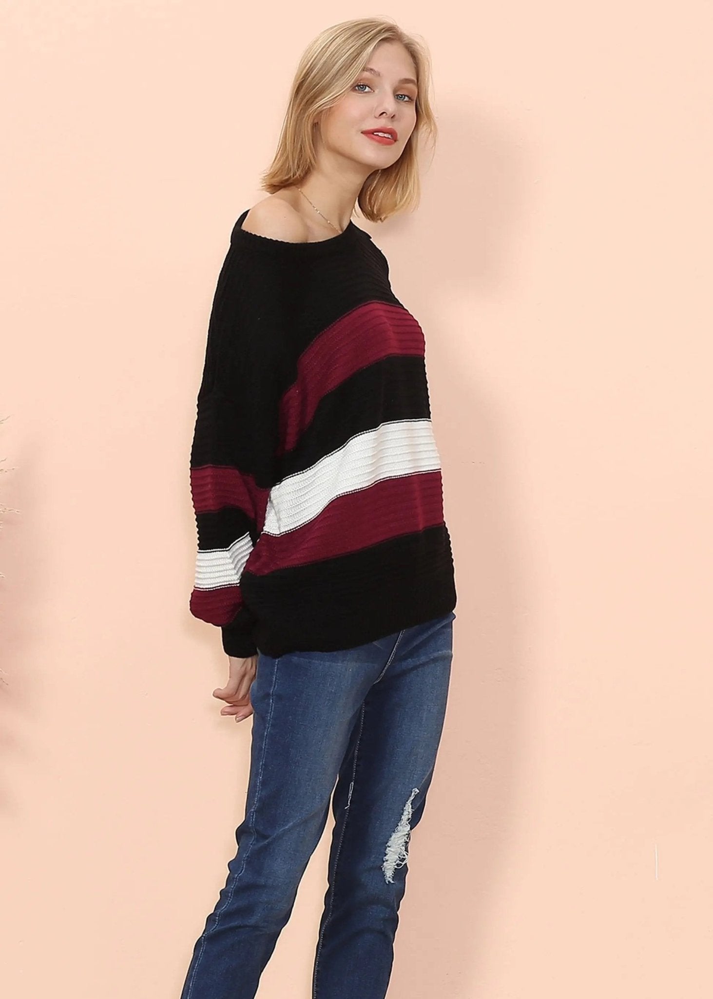 Textured Knit Striped Sweater - Get it from Bo