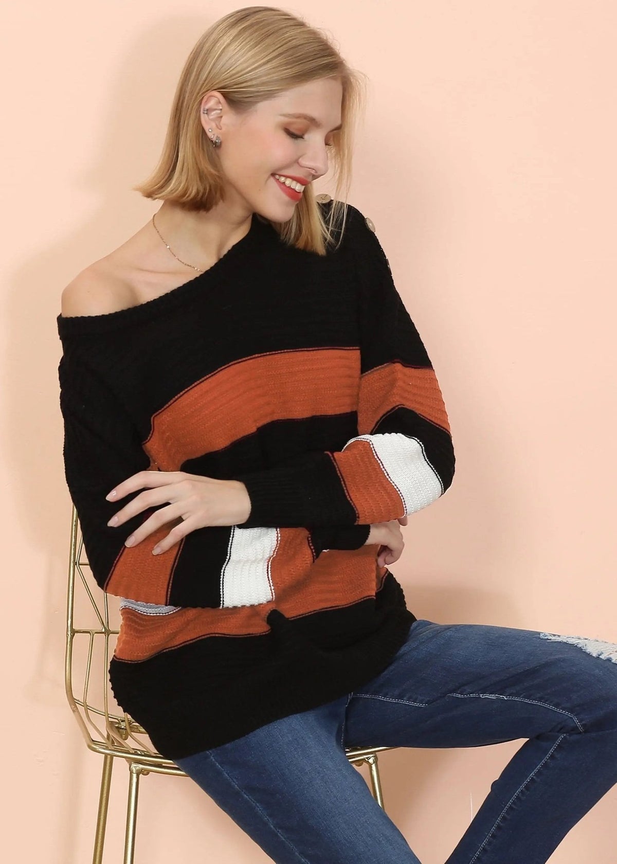 Textured Knit Striped Sweater - Get it from Bo
