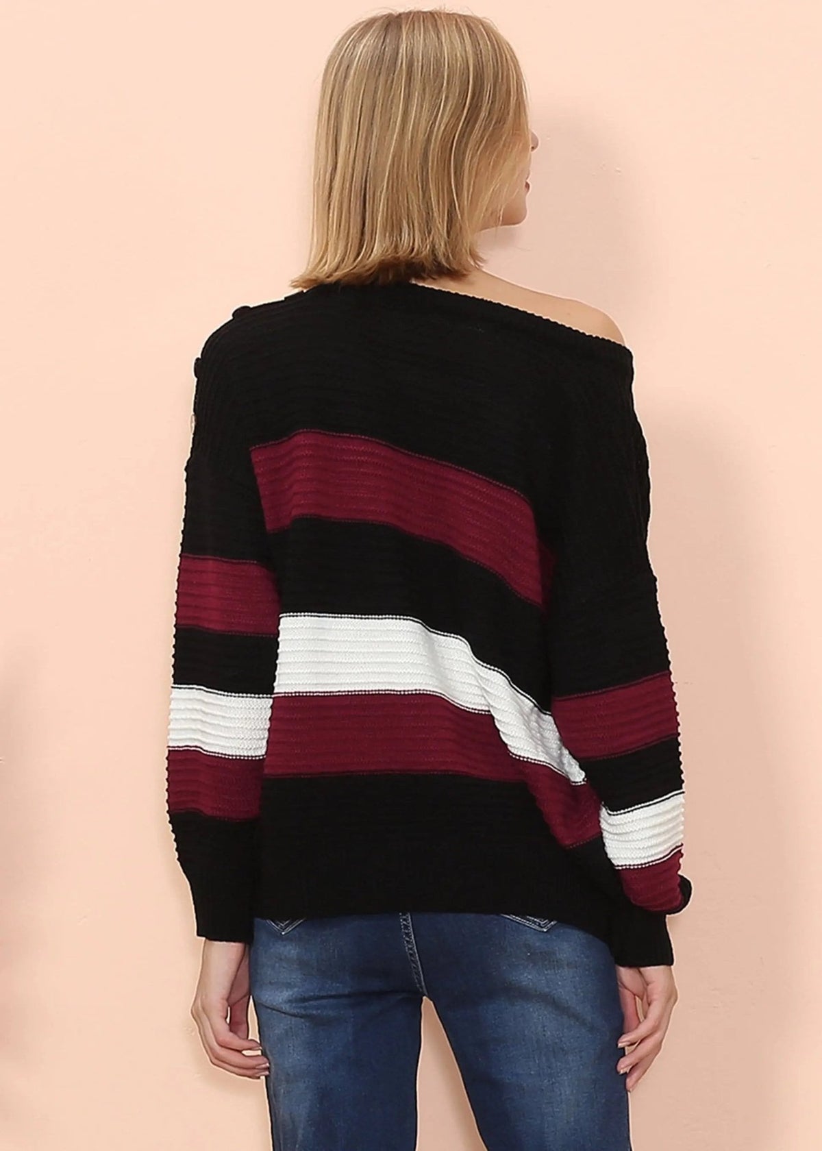 Textured Knit Striped Sweater - Get it from Bo