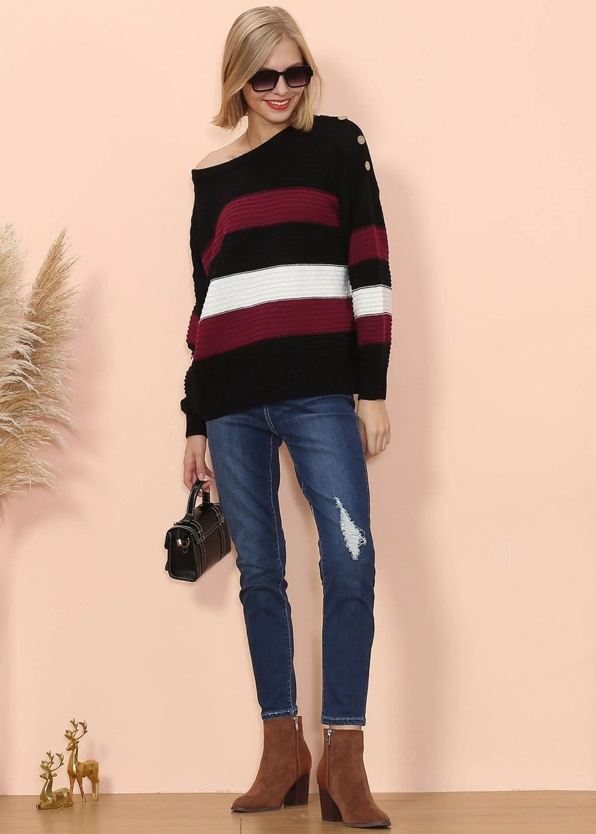 Textured Knit Striped Sweater - Get it from Bo
