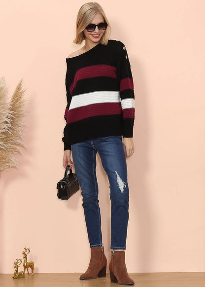 Textured Knit Striped Sweater - Get it from Bo