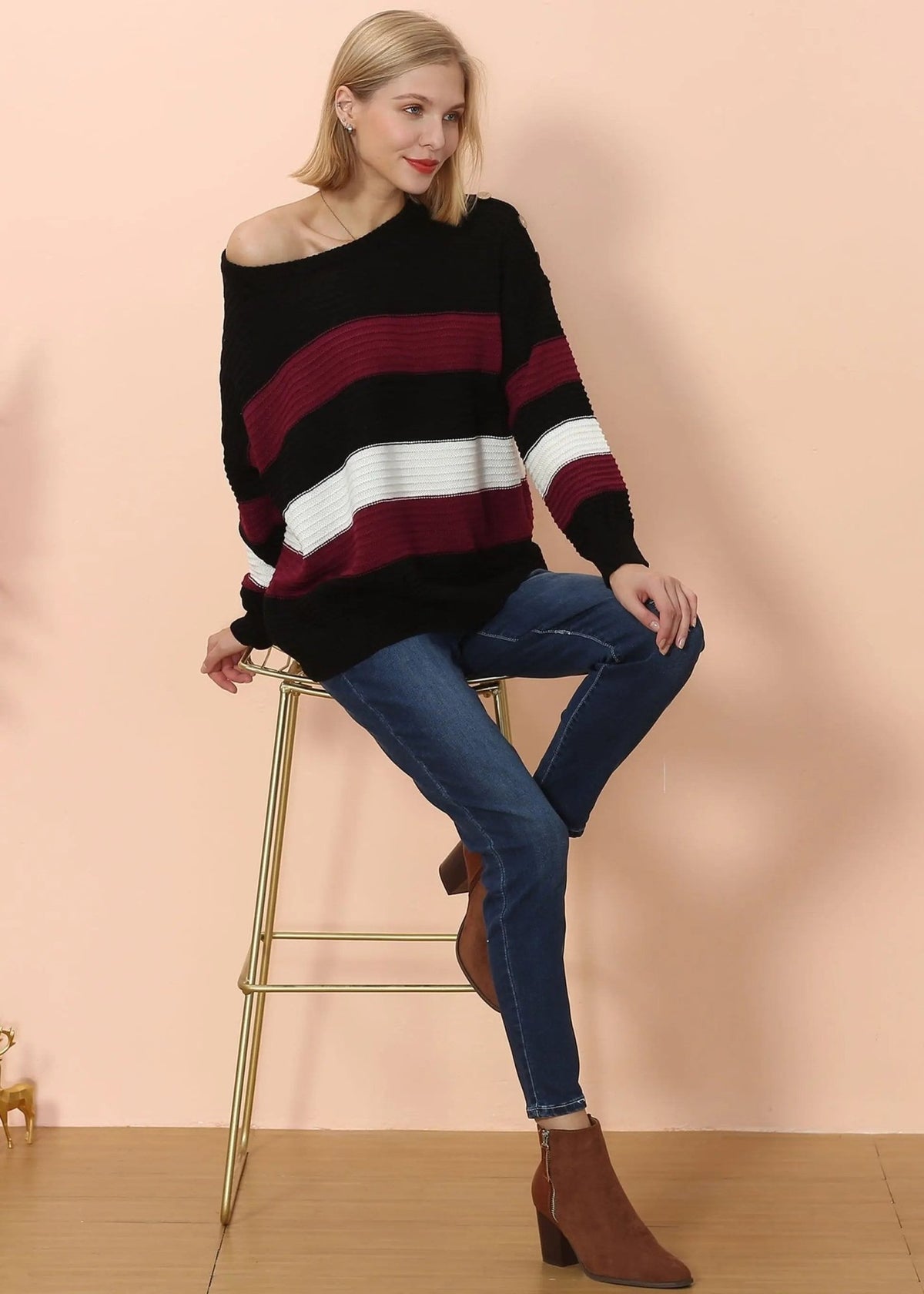 Textured Knit Striped Sweater - Get it from Bo