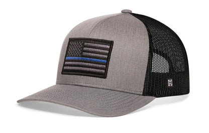 Thin Blue Line Trucker Hat  |  Black Police Tactical Snapback