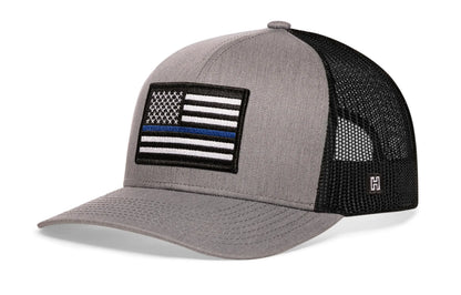 Thin Blue Line Trucker Hat  |  Black Police Snapback