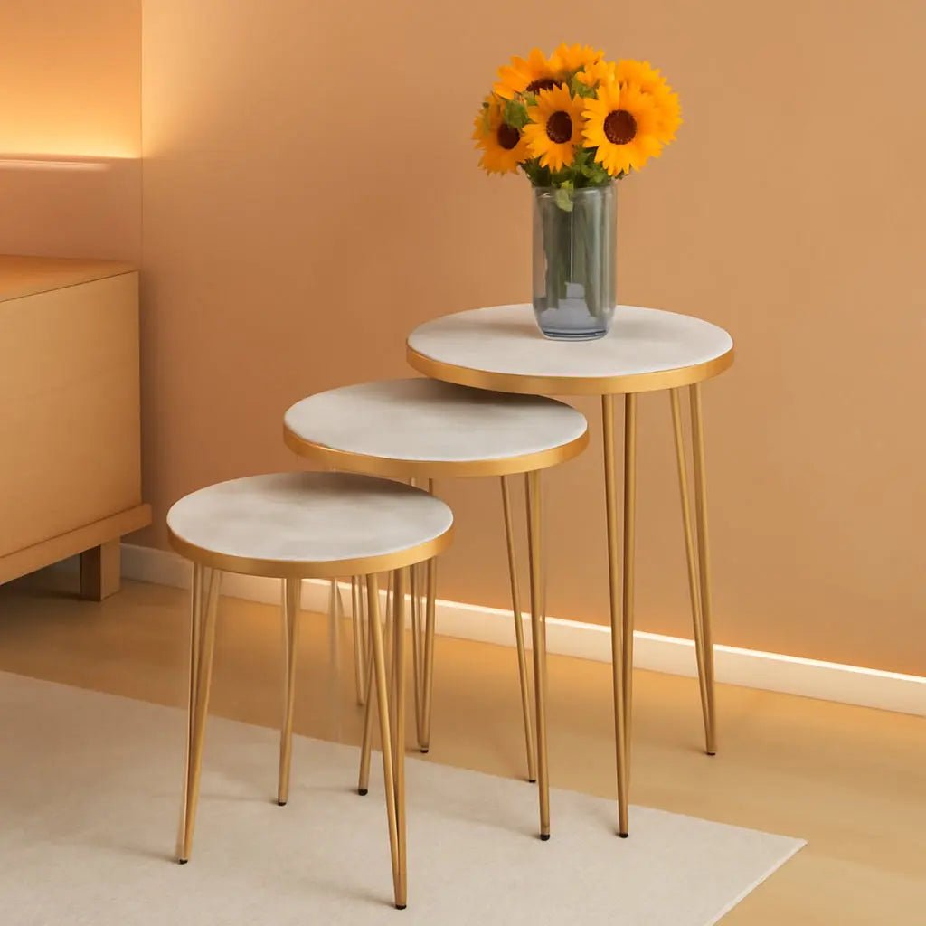 Three Piece Round Nesting End Tables With Marble Gold Legs - Get it from Bo
