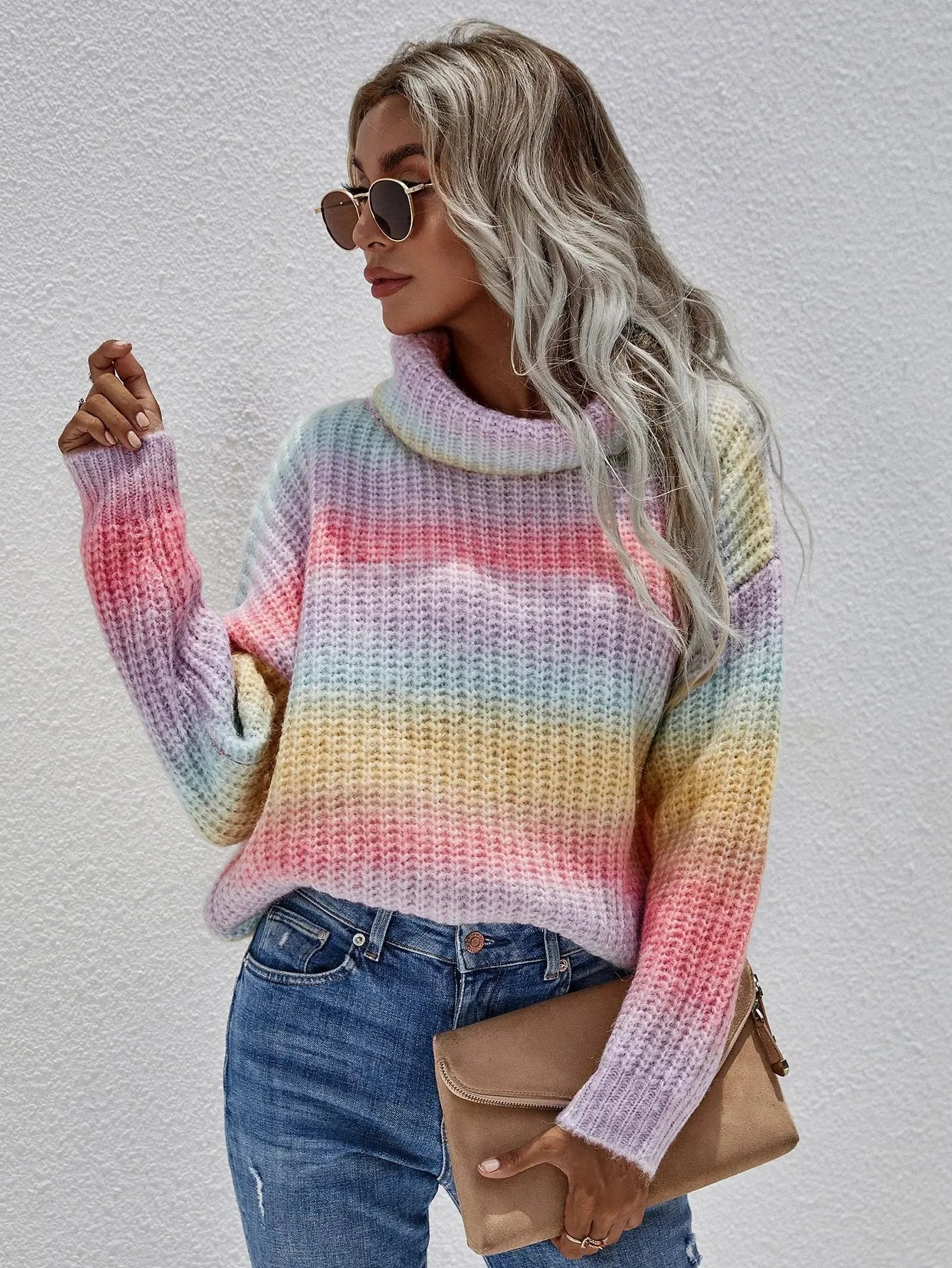 Tie Dye Cowl Neck Knit Sweater - Get it from Bo