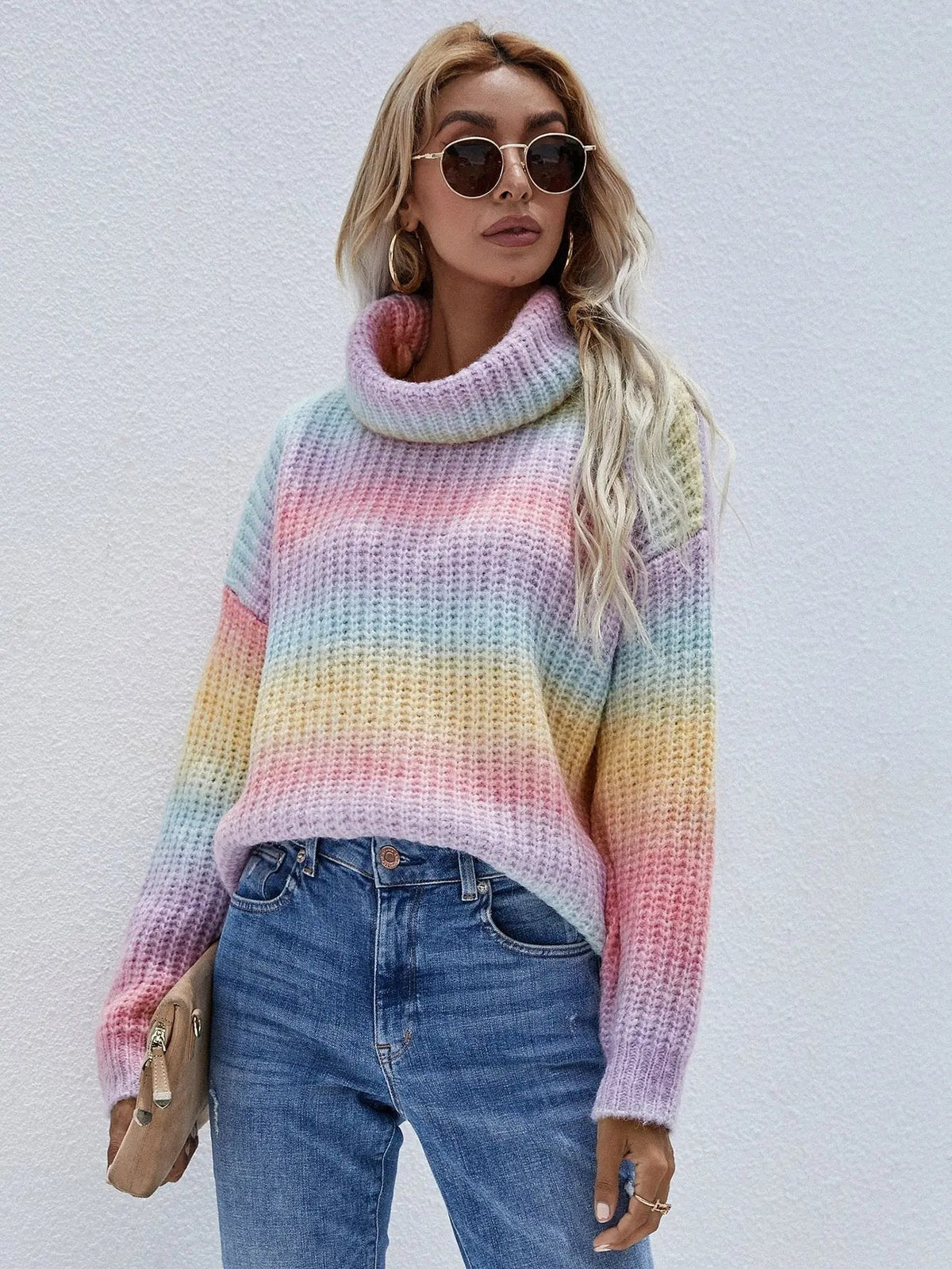 Tie Dye Cowl Neck Knit Sweater - Get it from Bo