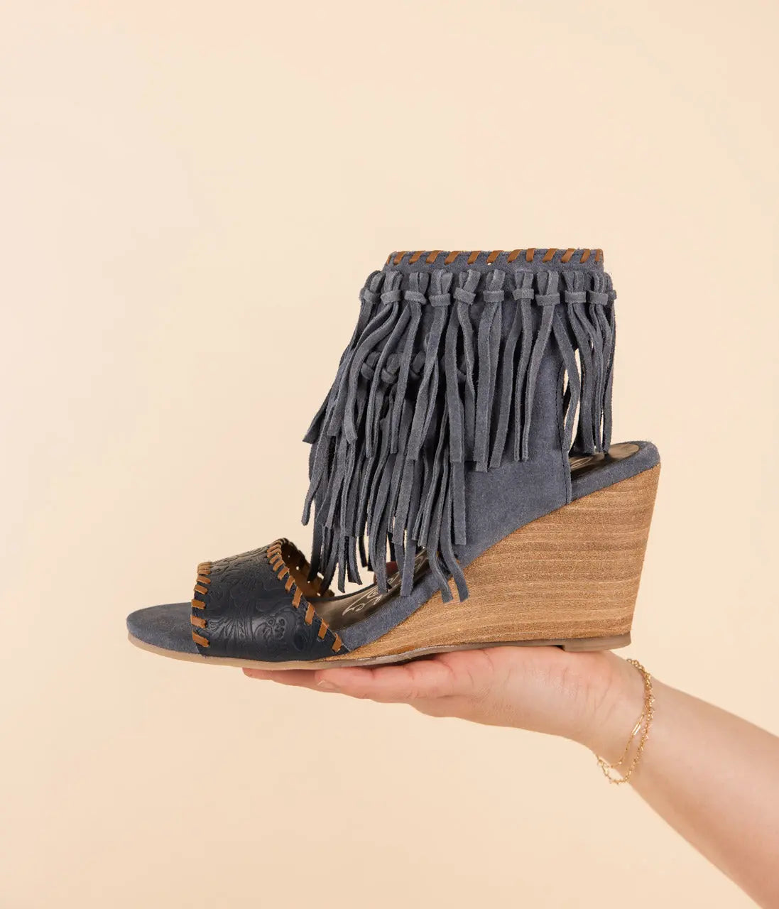 True Fringe Wedge in Denim Naughty Monkey