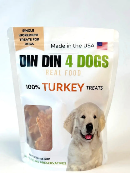 100% Turkey Dog Treats, 5 Ounce Bag, Single Ingredient, High Protein Din Din 4 Dogs