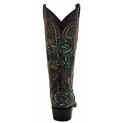 Turquoise Rose Inlayed Women's Cowgirl Boots (M50032) - Get it from Bo
