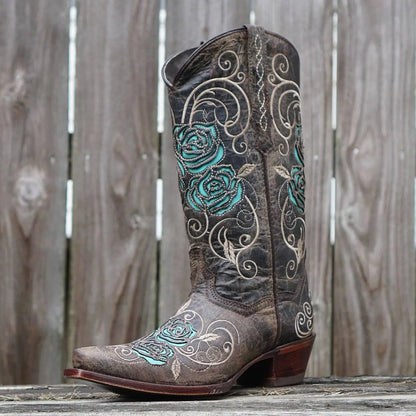 Turquoise Rose Inlayed Women's Cowgirl Boots (M50032) - Get it from Bo