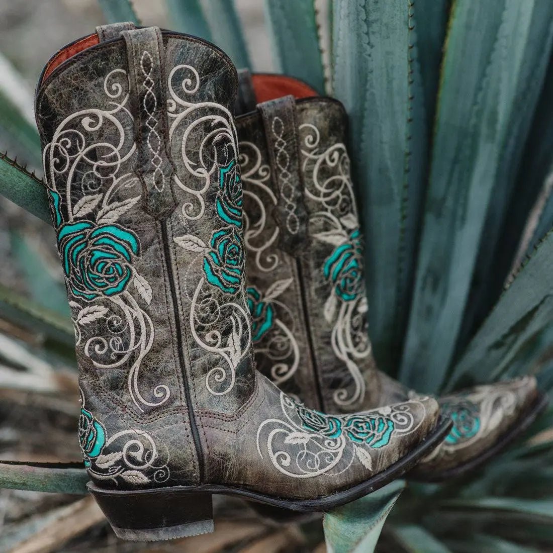 Turquoise Rose Inlayed Women's Cowgirl Boots (M50032) - Get it from Bo
