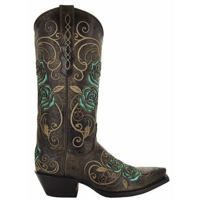 Turquoise Rose Inlayed Women's Cowgirl Boots (M50032) - Get it from Bo