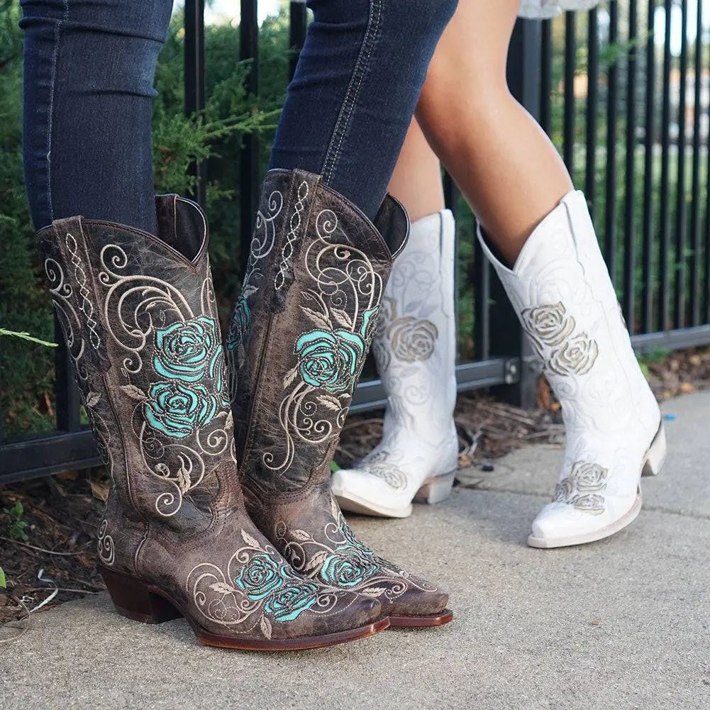 Turquoise Rose Inlayed Women's Cowgirl Boots (M50032) - Get it from Bo