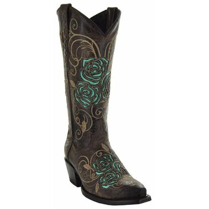 Turquoise Rose Inlayed Women's Cowgirl Boots (M50032) - Get it from Bo