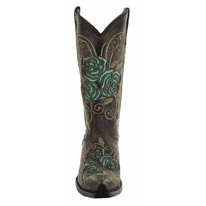 Turquoise Rose Inlayed Women's Cowgirl Boots (M50032) - Get it from Bo