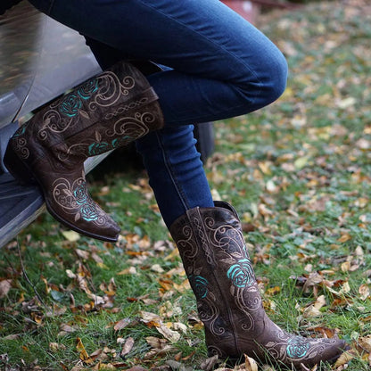 Turquoise Rose Inlayed Women's Cowgirl Boots (M50032) - Get it from Bo