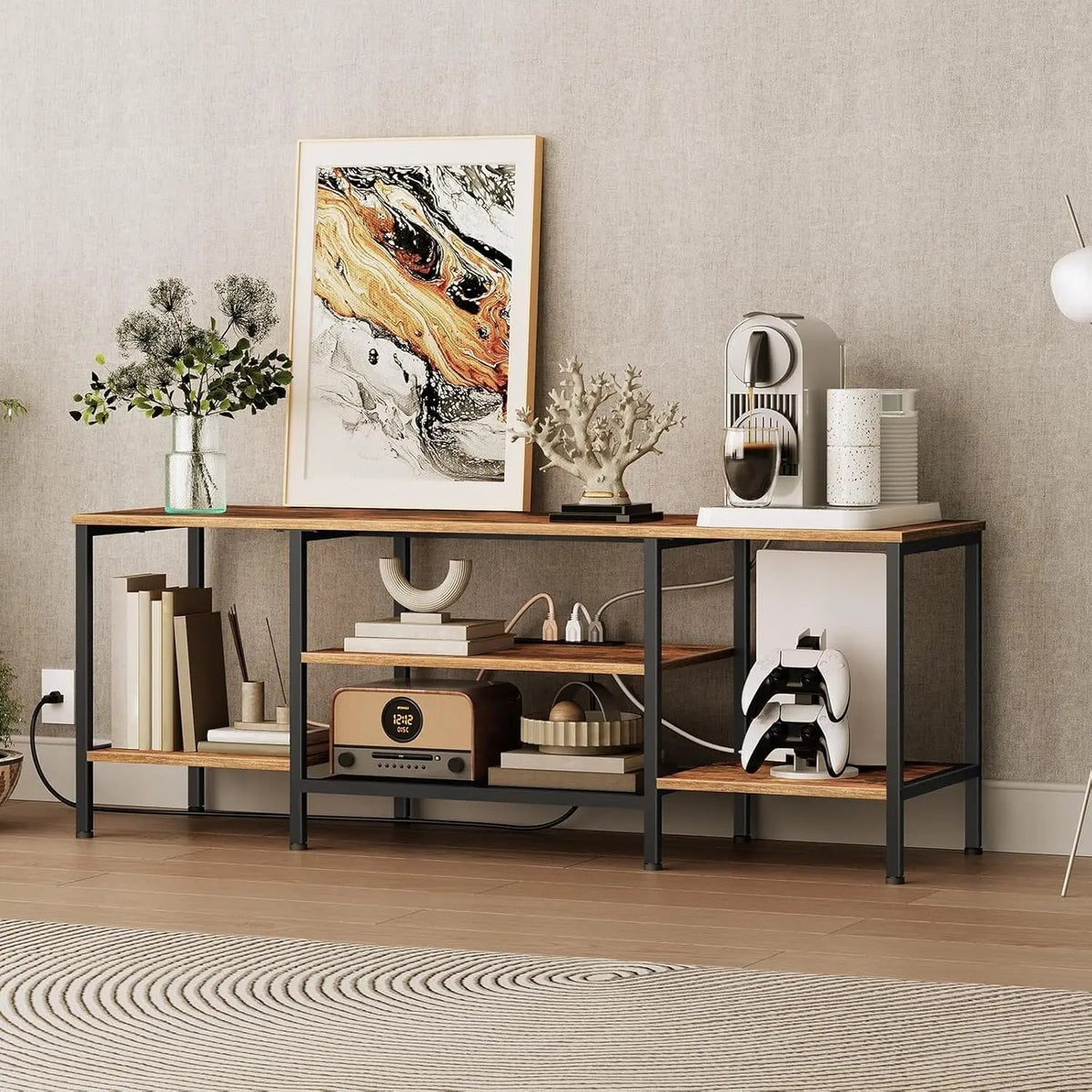 TV Stand With Power Outlets For 65 Inch TV Open Shelves - Get it from Bo