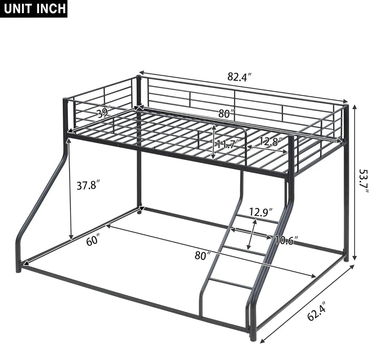Twin over Queen Bunk Bed, Floor Bunk Bed, Heavy Duty Metal Bunk Bed Frame, Queen Bunk Bed for Adults, Adult Bunk Beds Heavy Duty, Twin XL Bunk Bed, Black - Get it from Bo