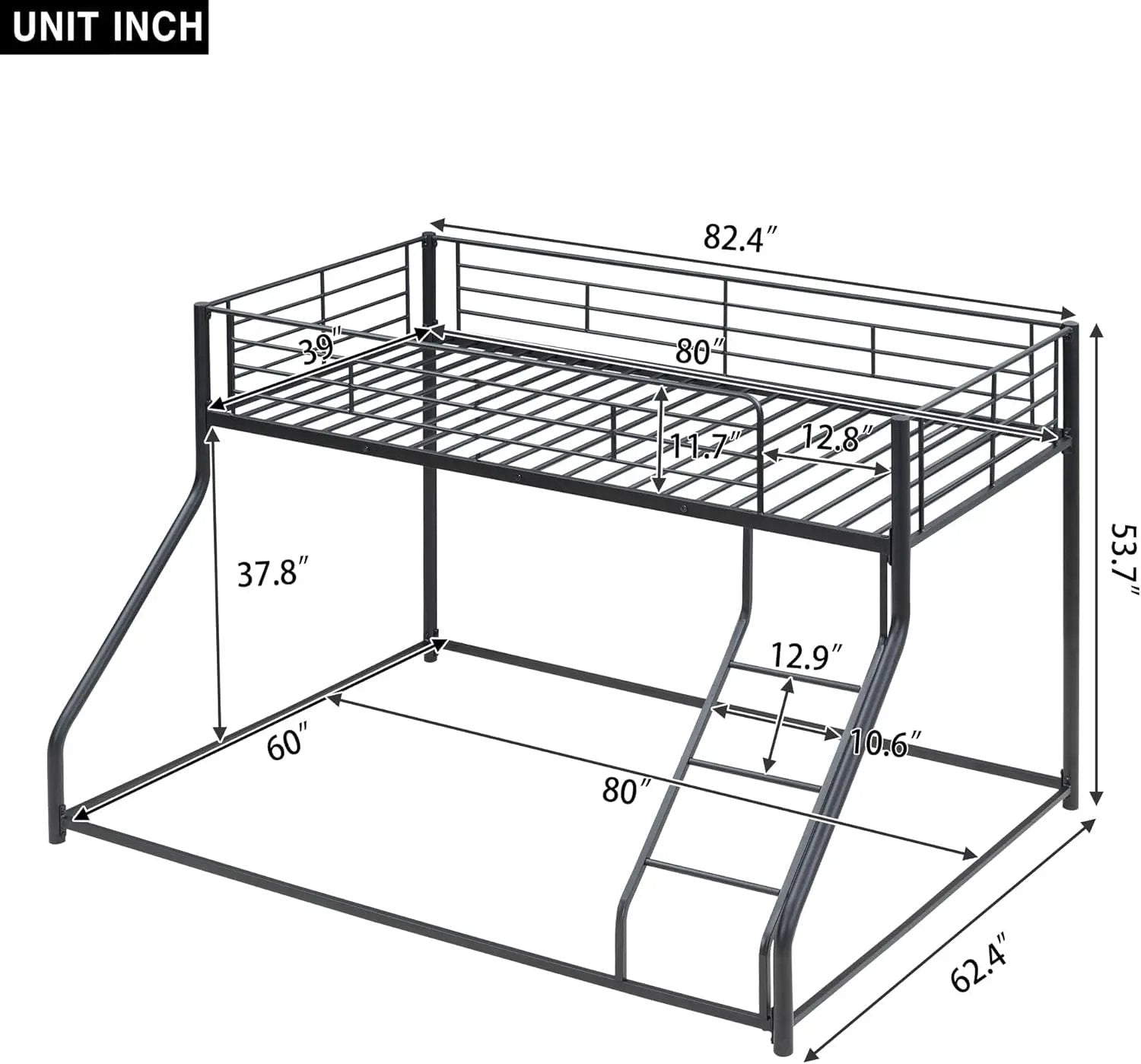 Twin over Queen Bunk Bed, Floor Bunk Bed, Heavy Duty Metal Bunk Bed Frame, Queen Bunk Bed for Adults, Adult Bunk Beds Heavy Duty, Twin XL Bunk Bed, Black - Get it from Bo