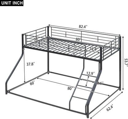 Twin over Queen Bunk Bed, Floor Bunk Bed, Heavy Duty Metal Bunk Bed Frame, Queen Bunk Bed for Adults, Adult Bunk Beds Heavy Duty, Twin XL Bunk Bed, Black - Get it from Bo
