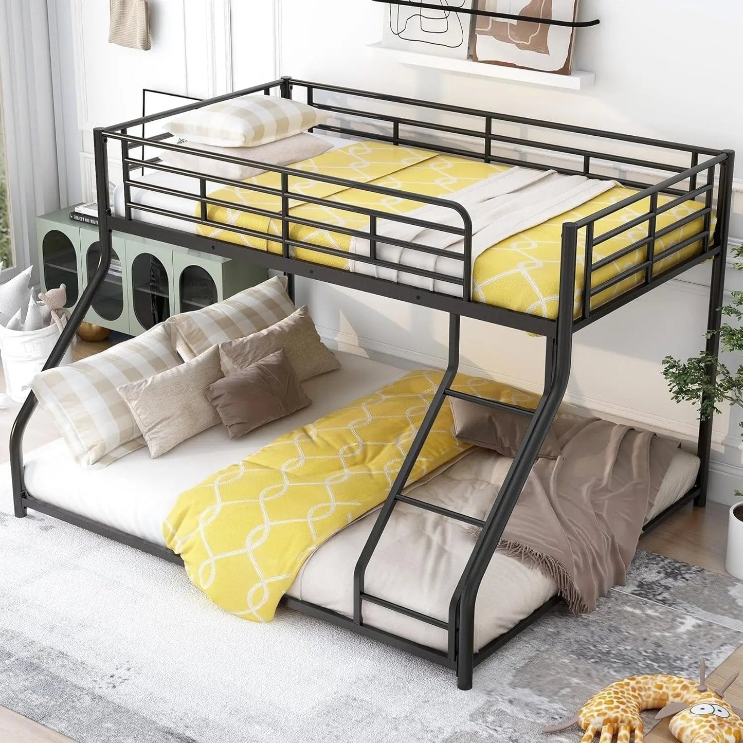 Twin over Queen Bunk Bed, Floor Bunk Bed, Heavy Duty Metal Bunk Bed Frame, Queen Bunk Bed for Adults, Adult Bunk Beds Heavy Duty, Twin XL Bunk Bed, Black - Get it from Bo