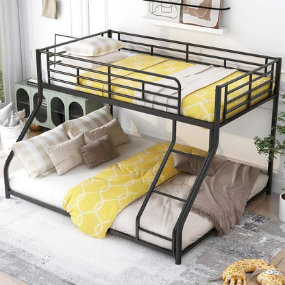 Twin over Queen Bunk Bed, Floor Bunk Bed, Heavy Duty Metal Bunk Bed Frame, Queen Bunk Bed for Adults, Adult Bunk Beds Heavy Duty, Twin XL Bunk Bed, Black - Get it from Bo