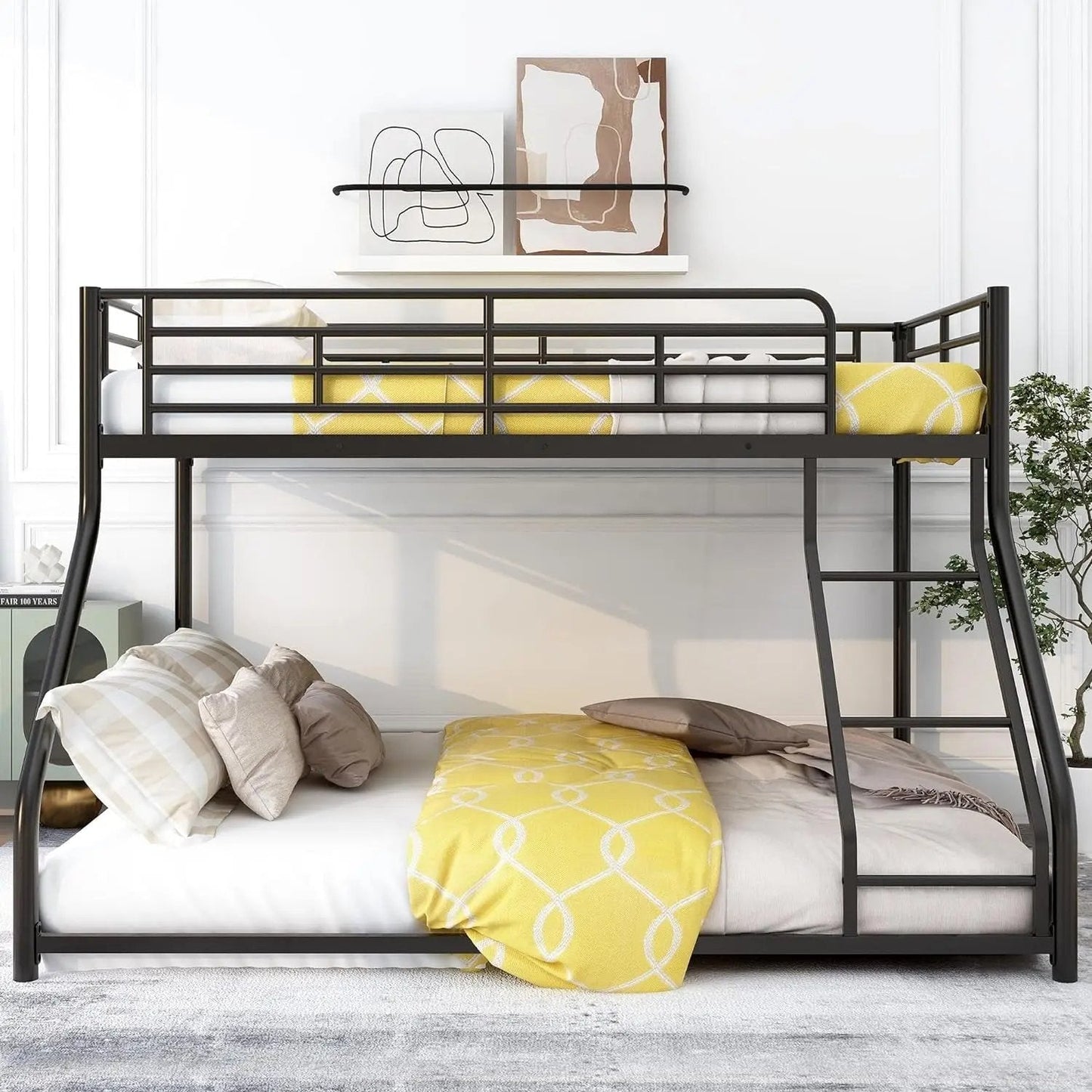 Twin over Queen Bunk Bed, Floor Bunk Bed, Heavy Duty Metal Bunk Bed Frame, Queen Bunk Bed for Adults, Adult Bunk Beds Heavy Duty, Twin XL Bunk Bed, Black - Get it from Bo